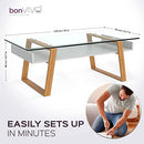 (Donatella) - bonVIVO Designer Coffee Table Donatella, Modern Coffee Table for Living Room, White Coffee Table, Coffee or Side Table with Natural Wood Frame and Glass Top, Coffee Tables