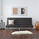 DHP Emily Futon Sofa Bed Modern Convertible Couch With Chrome Legs Quickly Converts into a Bed Black Faux Leather