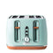 Haden Dorchester Green Toaster 4 Slice – Modern LCD Display - 6 Browning Levels - With Wood Effect Finish - Cancel/Defrost/Reheat - 1900-2300W Digital 4 Slice Toaster