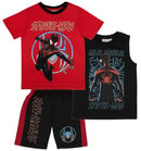 Marvel Avengers Spider-Man Black Panther Miles Morales Boys Superhero Short Sleeve T-Shirt, Tank Top and Mesh Shorts Set, Miles Morales, 7