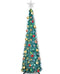 5 Ft Lighted Bling Christmas Pencil Tree with Timer 50 Warm White & Multi Color Light 3D Star 25 Ball Ornament Battery Operated, Glitter Tinsel Pop Up Slim Christmas Tree Decor Indoor Home (Blue)