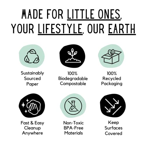 THEO'S MATS 60 Count Disposable Mats for Under High Chair - 100% Biodegradable & Compostable 47" x 29" Splat Mat Floor Covering | Baby Led Weaning Supplies for Home or Restaurants