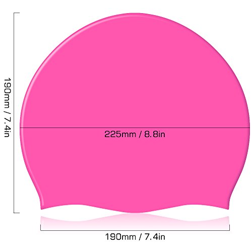 3 Pack Silicone Swimming Caps, SENHAI Unisex Waterproof Durable Elastic Swim Caps for Swimmers with Long, Thick or Curly Hair, Fit for Kids, Women, Men - Light Blue, Rose Red, Black