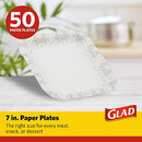 Glad Square Disposable Paper Plates with Gray Victorian Design | Soak Proof, Cut-Proof, Microwaveable Heavy Duty Disposable Plates | 7 Inches, 50 Count