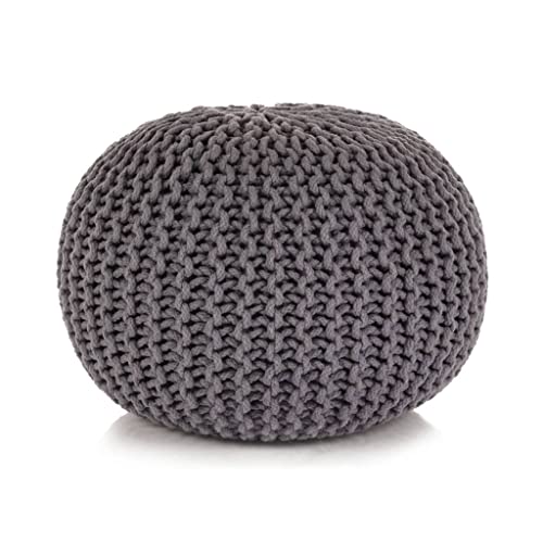 vidaXL Hand-Knitted Cotton Pouffe in Grey - Trendy, Comfortable, Versatile and Decorative Floor Seating or Footstool for Home Decor