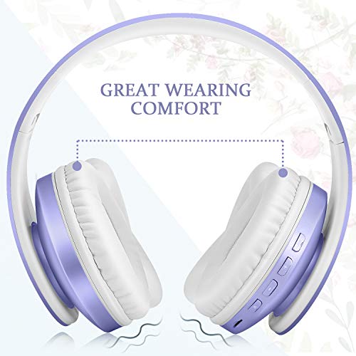 Bluetooth Headphones,TUINYO Wireless Headphones Over Ear with Microphone, Foldable & Lightweight Stereo Wireless Headset for Travel Work TV PC Cellphone-Purple