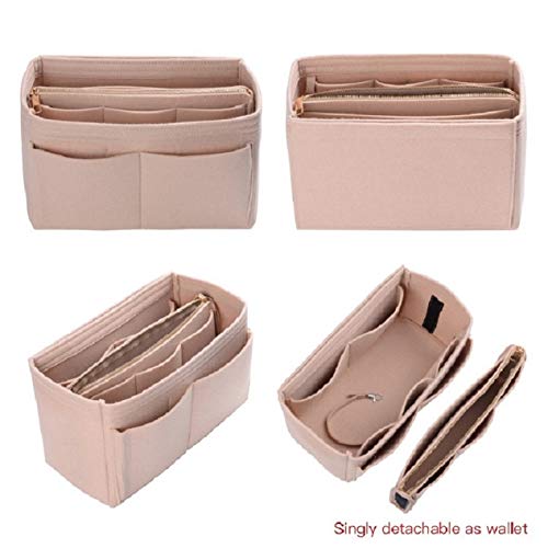 Purse Organizer Insert, Felt Bag organizer with zipper, Handbag & Tote Shaper, For Speedy Neverfull Tote, 5 Sizes (Large, Beige)