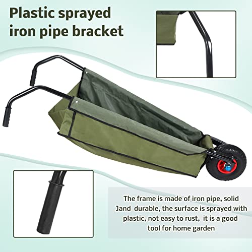 BBTO Folding Garden Wheelbarrow Foldable Yard Cart 88lbs Collapsible Lightweight Gardening Heavy Duty Oxford Cloth Lawn Cart for Adult, Grass, Soil, Brick, Leaf, Garden Supplies, 10" Pneumatic Tire