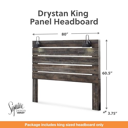Signature Design by Ashley Drystan Rustic Panel Headboard ONLY with USB Charging Stations, King, Brown