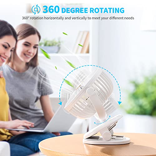 SmartDevil Clip on Fan, 360° Rotation Portable Small Desk Fan, 3 Speed Personal Rechargeable Battery Operated Table Fan with Clip, Mini Clip Fan for Stroller, Camping, Office, Desk(White)