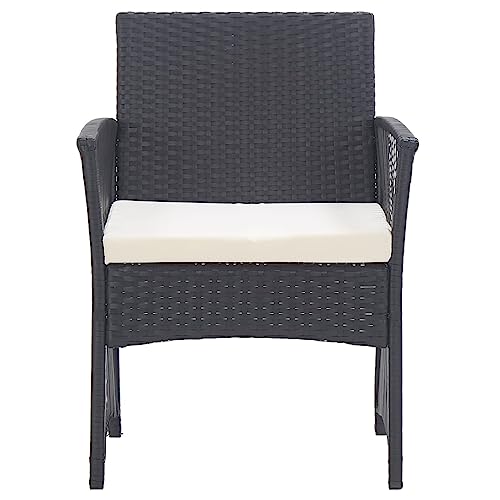 vidaXL Garden Armchairs with Cushions 2 pcs - Black Poly Rattan Outdoor Seating for Patio, Deck, and Garden- Comfortable and Stylish