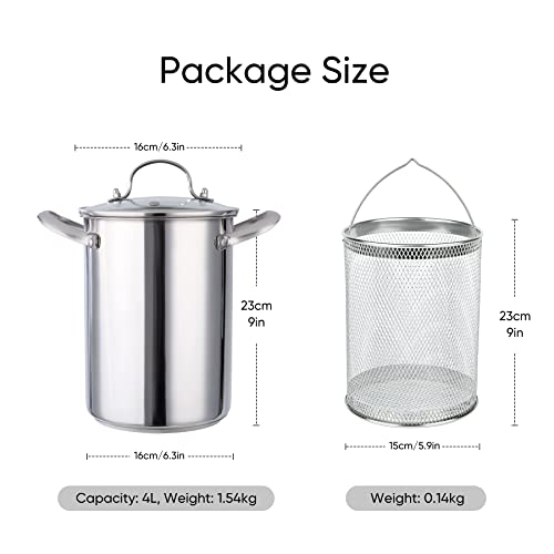 Kerilyn Deep Fryer Pot, 5L Stainless Steel Frying Pot With Basket, Fish Fryer With Transparent Lid, For Kitchen French Fries, Chicken Etc.