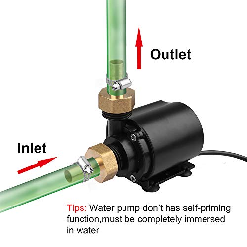 DC12V Submersible Clear Water Pump with Brass Male Thread Nozzles, 5 Level Adjustable Power (9-15W), 14½ ft High Lift, Max 210 GPH, Fountain Circulation Pumps for Aquarium, Fish Tank, Rockery, Bonsai