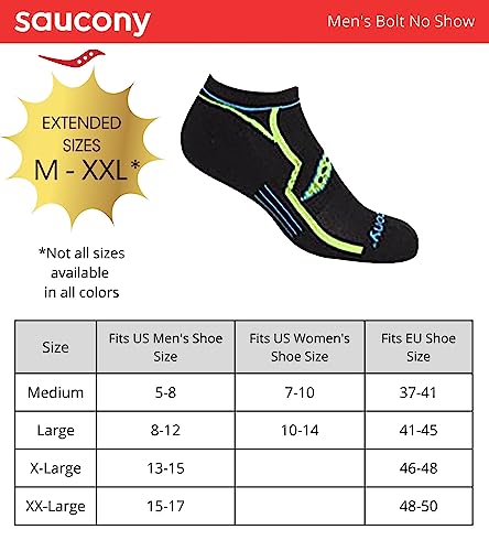 Saucony Men's Multi-pack Bolt Performance Comfort Fit No-Show Socks, White (12 Pairs), Shoe Size: 8-12