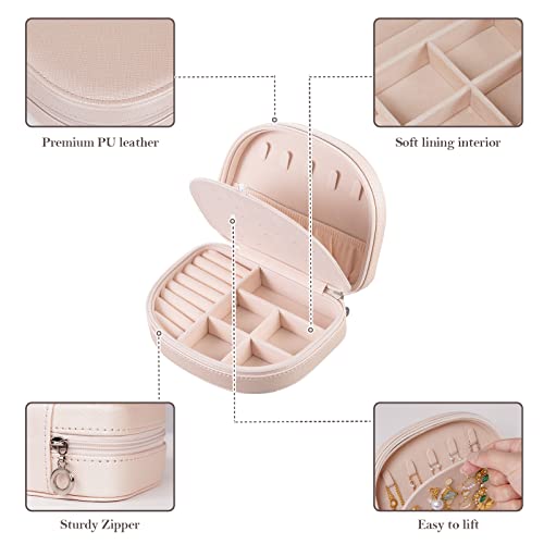 ProCase Portable Jewelry Box, Small Travel Double Layer PU Leather Mini Jewelry Display Case Earring Necklace Bracelet Ring Organizer Holder Box for Women Girl -Champagne