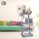 Floofi Cat Tree with Scratching Post & Interactive Cat Toy, Multi-Level Tower & Play House Suitable for Indoors (118 cm, Light Grey Plush Cat Condo)