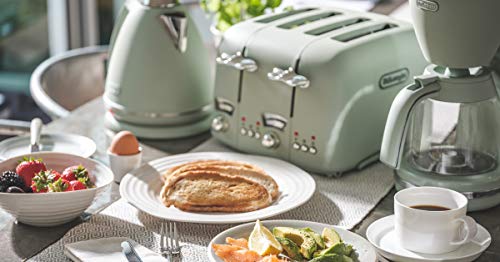 De'Longhi Argento Flora, 4 Slice Toaster, CT04GR, Peppermint Green