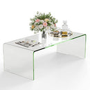 Tangkula Glass Coffee Table, 42.5" L × 20" W ×14" H, Modern Clear Tempered Glass Coffee Table for Living Room, International Occasion Tea Table, Waterfall Table with Rounded Edges (Clear Glass)