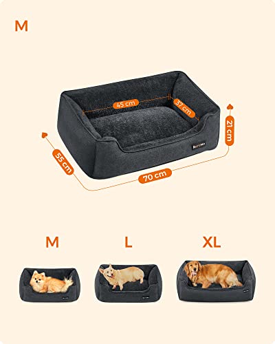 Feandrea PGW010G01 Dog Bed Linen Look Dog Basket Raised Edges Non-Slip Backing Removable Washable Cover M for Small Dogs 70 x 55 x 21 cm Dark Grey