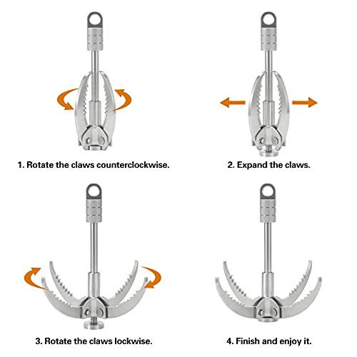 Large Grappling Hook, 4-Claw Folding Stainless Steel Grapple Hooks for Outdoor Survival, Camping, Hiking, Tree &Mountain Climbing