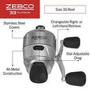 Zebco 33 Platinum Spincast Reel and Fishing Rod Combo, 5-Foot 6-Inch 2-Piece Fiberglass Rod, Comfortable Dual EVA/Cork Rod Handle, Instant Anti-Reverse Clutch, Includes 3-Piece Tackle Kit, Silver