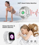 Smart Watch Men Women Bluetooth Answer Make Call for Android iOS 21 Sport Modes Fitness Activity Tracker 1.83" Square Screen Heart Rate Sleep Monitor IP67 Waterproof Gray Silicone Couple Smartwatch