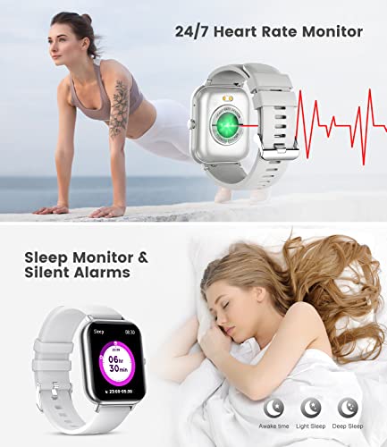 Smart Watch Men Women Bluetooth Answer Make Call for Android iOS 21 Sport Modes Fitness Activity Tracker 1.83" Square Screen Heart Rate Sleep Monitor IP67 Waterproof Gray Silicone Couple Smartwatch