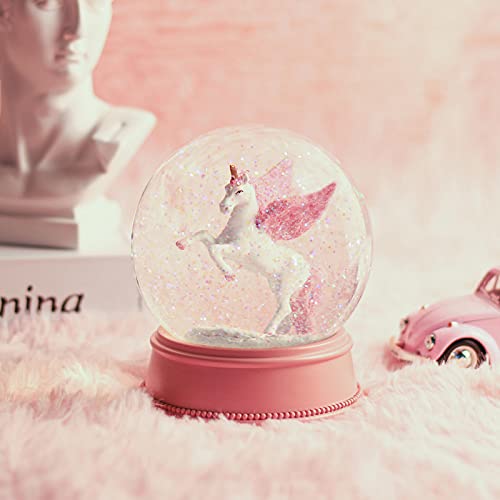 Unicorn Snow Globe for Girls, 100MM Pink Glitter Glass Snow Globes for Kids Women Adults Home Decor Birthday Gift