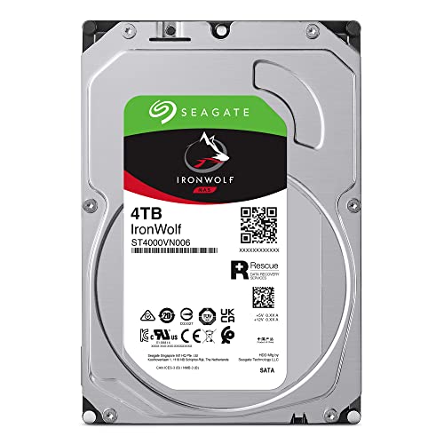 Seagate IronWolf 4TB NAS Internal Hard Drive HDD – CMR 3.5 Inch SATA 6Gb/s 5400 RPM 64MB Cache for RAID Network Attached Storage, Rescue Services Frustration Free Packaging (ST4000VNZ06)