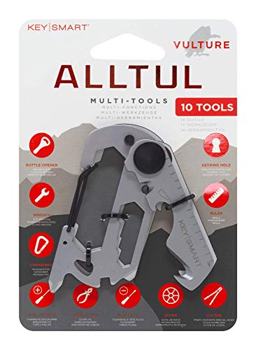 KeySmart AllTul Vulture - 10-in-1 Multi-Tool with Bottle Opener, Wrench, Carabiner, Philips Head, Wire Cutter, Flat Head, Spoke, Cutter, Ruler and Keyring Hole