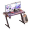 Computer Gaming Desk RGB LED: Larger Game Table Z Shaped 140cm x 60cm Black Carbon Fiber Desktop Ergonomic Gamer Desks with Light Office Workstation for Monitor PC Design Headphone Hook Cup Holder