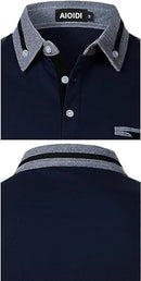 AIOIDI Mens Long Sleeve Golf Polo Shirts for Adults,Blue,M