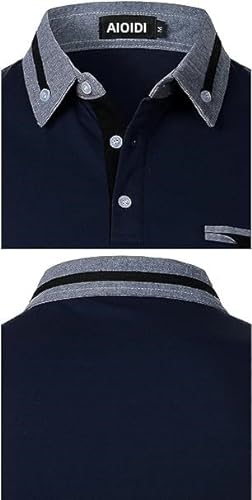 AIOIDI Mens Long Sleeve Golf Polo Shirts for Adults,Blue,M