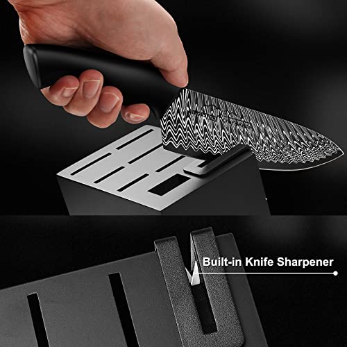 Amorston Knife Set, 15 Pieces Kitchen Knife Set with Built in Knife Sharpener Block, Dishwasher Safe, German Stainless Steel Knife Block Set