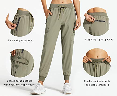 Libin Women's Cargo Joggers Lightweight Quick Dry Hiking Pants Athletic Workout Lounge Casual Outdoor, Silver Sage M