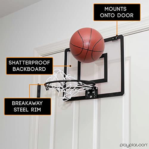 Play Platoon Over The Door Basketball Hoop - Indoor Wall Mounted 16x12 Inch Mini Basketball Hoop Set, Shatter Resistant Backboard & Steel Rim - 2 Balls & Air Pump, Black - US Veteran Owned Company