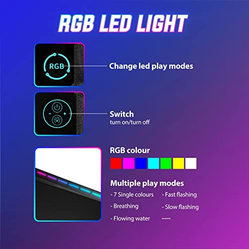 L Shaped Gaming Desk with Leg Light Computer Desk Home Office Workstation Racer Gaming Table Desktop Carbon Fiber USB Wireless Charger Black 140CM