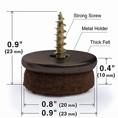 Screw-On Felt Furniture Pads X-Protector 24 PCS - 0.8” Chair Leg Floor Protectors for Hardwood Floors - Premium Chair Glides - Brown Floor Protectors for Chairs - The Best Furniture Sliders!