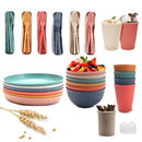 60pcs Wheat Straw Dinnerware Serving Sets for 6,Unbreakable Dinner Dishes,Colorful Lightweight Plates Bowls Cups Sets, Perfect for Camping, Picnic, Party, RV, Barbecue, Microwave & Dishwasher Safe