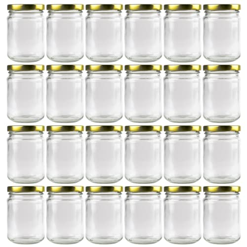 【AU Stock】24 x 250ml Clear Glass Food Jar | Round Glasses Jar with 63mm Golden Twist Cap | Food Container Storage, Spices Jars, Mason Jar for Liquid Jams, Chutneys, Pickles, Sauces