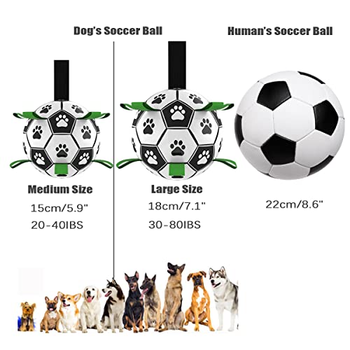 Dog Toys Soccer Ball with Grab Tabs, Interactive Dog Toys for Tug of War, Puppy Birthday Gifts, Dog Tug Toy, Dog Water Toy, Durable Dog Balls for Medium & Large Dogs 7.1 inches