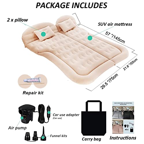 SUV Air Mattress Camping Bed Cushion Pillow - Inflatable Thickened Car Air Bed with Electric Air Pump Flocking Surface Portable Sleeping Pad for Travel Camping Upgraded Version