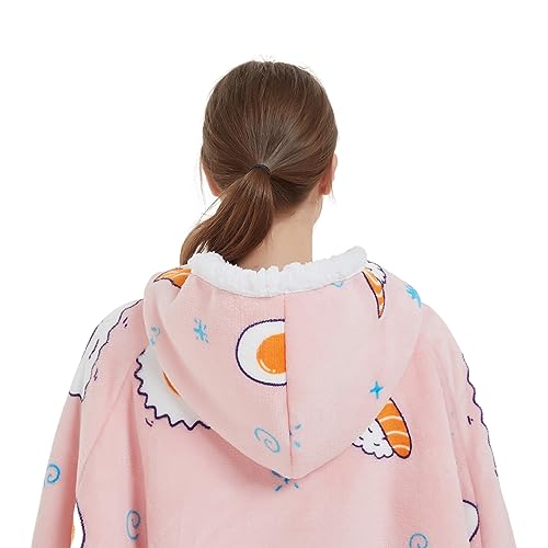 Gominimo Oversized Wearable Blanket Hooded Fleece Hoodie Sweatshirt with Large Front Pocket, Cozy, Warm, Super Soft (Pink Sushi), Pink Sushi, Oversized