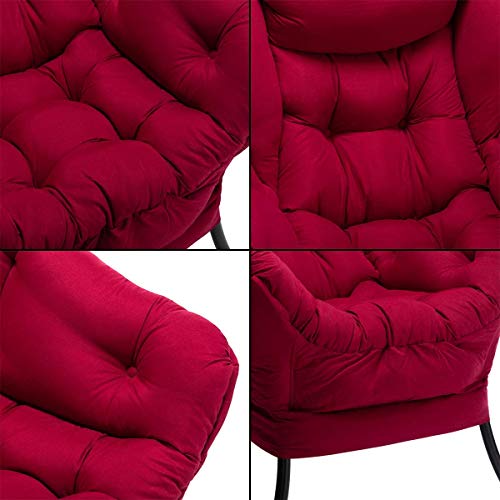 AcozyHom Modern Fabric Large Lazy Chair, Accent Oversized Comfy Reading Chair, Thick Padded Cozy Lounge Chair with Armrest, Steel Frame Leisure Sofa Chair for Living Room, Bedroom, Dorm, Burgundy