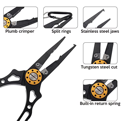 Fishing Pliers ValueHall Split Ring Pliers Hook Remover Fish Holder Stainless Steel Fishing Tools with Sheath and Safety Coiled Lanyard for Cut Fishing Line Pressure Plummet V8C01