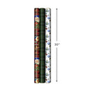 Hallmark Reversible Christmas Wrapping Paper (3 Rolls: 120 sq. ft. TTL) Vintage Santa, Snowmen, Traditional Green, Red and White Plaids