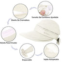 AutoWT Hats for Women, 2 in 1 Adjustable Convertible Beach Visor Hat with UV Sun Protection, Outdoor Bucket Hat Wide Brim Sun Hats Summer Wide Brim Fishing Cap (Cream)