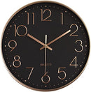Wall Clock Silent Non Ticking 12 Inch Quartz Round Clock Battery Operated Home Office Living Room Bedroom (Rose Gold case Black face)