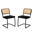 MFFM Dining Chairs Set of 2, Velvet Rattan Side Accent Chairs with Chrome Legs, Modern Mid Century Breuer Designed Chairs, Upholstered Dining Living Room Kitchen Chairs (Black-2pcs)