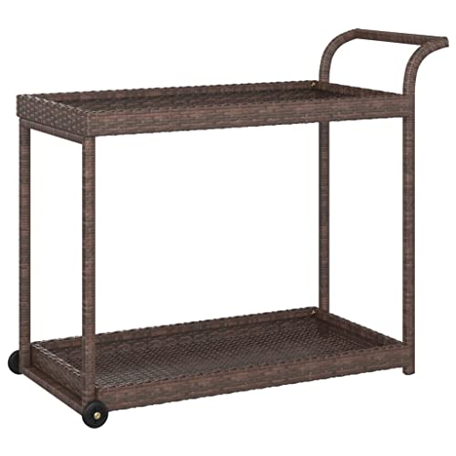 vidaXL Practical Poly Rattan Bar Cart - Spacious Mobile Trolley with Castors - Brown